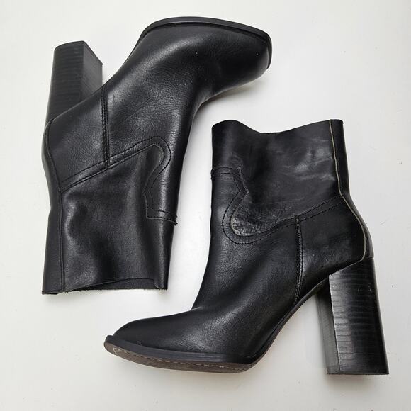 Splendid‎ Leather Stacked Heeled Booties 8 Black Boots Square Toe - Picture 2 of 11